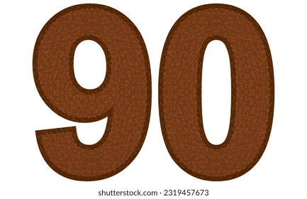 Leather Number Ninety Vector Illustration. Number 90 Isolated On A White Background