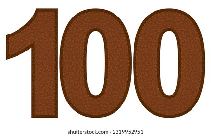 Leather Number One Hundred Vector Illustration. Number 100 Isolated On A White Background