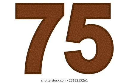 Leather Number Seventy Five Vector Illustration. Number 75 Isolated On A White Background