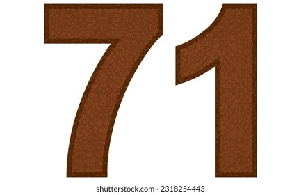Leather Number Seventy One Vector Illustration. Number 71 Isolated On A White Background