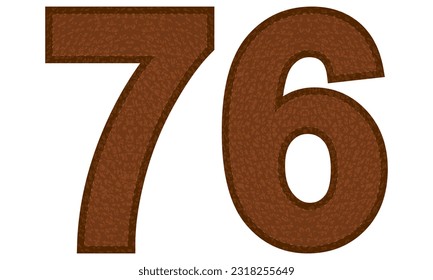 Leather Number Seventy Six Vector Illustration. Number 76 Isolated On A White Background