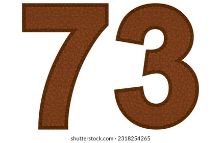 Leather Number Seventy Three Vector Illustration. Number 73 Isolated On A White Background