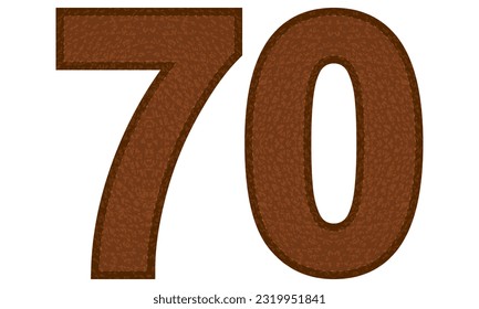 Leather Number Seventy Vector Illustration. Number 70 Isolated On A White Background