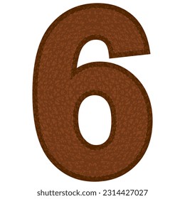Leather Number Six Vector Illustration. Number 6 Isolated On A White Background