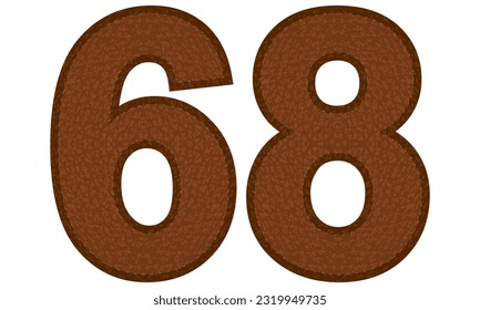 Leather Number Sixty Eight Vector Illustration. Number 68 Isolated On A White Background
