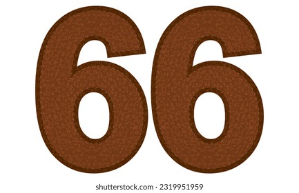 Leather Number Sixty Six Vector Illustration. Number 66 Isolated On A White Background