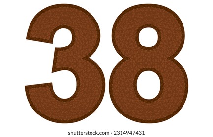 Leather Number Thirty Eight Vector Illustration. Number 38 Isolated On A White Background