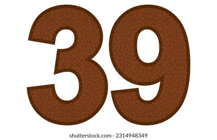 Ilustración De Cuero Número Treinta Y Nueve Vectores. Número 39 Aislado En Un Fondo Blanco