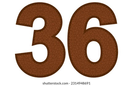 Leather Number Thirty Six Vector Illustration. Number 36 Isolated On A White Background