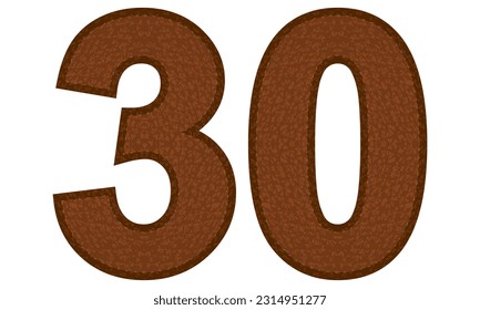 Ilustración De Treinta Vectores De Cuero. Número 30 Aislado En Un Fondo Blanco