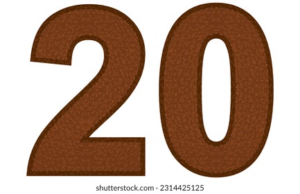 Leather Number Twenty Vector Illustration. Number 20 Isolated On A White Background