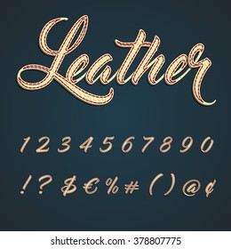 Leather numbers and characters made by leather, vector illustration