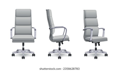 Leather office chair in different angles realistic set isolated vector illustration