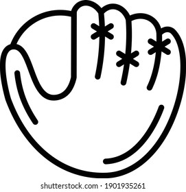 Leather one Hand Glove Back View Concept Vector line Icon Design, Base ball Symbol on white background, bat and ball game Sign, Sports equipment Stock,
