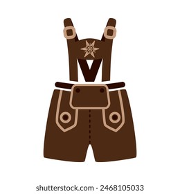 Leather pants. Lederhose. These are traditional German leather shorts. German clothes for men. Vector illustration isolated on a white background for design and web.