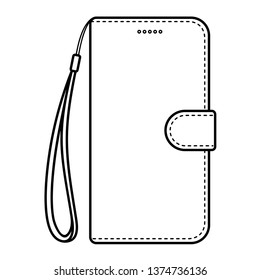 Leather Phone Case. Vector Outline Icon Isolated On White Background.