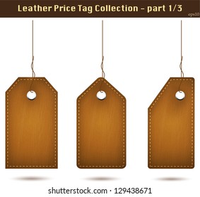 Leather price tag collection 1 of 3. Isolated on white. Vector