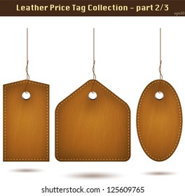 Leather price tag collection 2. Isolated on white. Vector