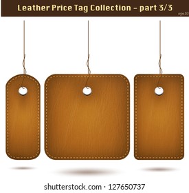 Leather price tag collection 3. Isolated on white. Vector