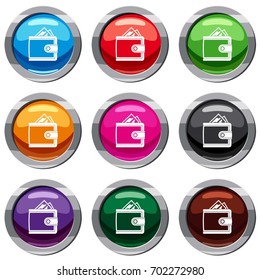 Leather purse set icon isolated on white. 9 icon collection vector illustration
