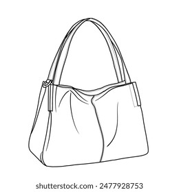 Bolsos de cuero para las mujeres Tote Top Handle Bags Bolsos de hombro Line art, contorno de Vector doodle ilustración vista frontal, aislado sobre fondo blanco