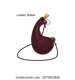Leather Qirbah illustration. Leather flask isolated on a white background. close-up illustration.Perfect for illustration