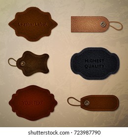 Leather set collection. Tags and labels 