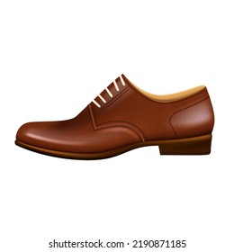 leather shoe brown realistic vector. men boot, fashion shoes, male classic business man, pair footwear leather shoe brown 3d isolated illustration