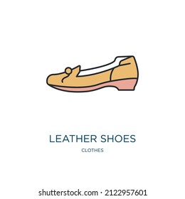 leather shoes icon from clothes collection. Thin outline leather shoes, leather, shoes detailed offset lineal color icon isolated on white background. Line vector leather shoes sign, symbol for web 