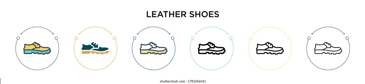 Icono de zapatos de cuero en estilo relleno, delgado, contorno y trazo. Ilustración vectorial de dos zapatos de cuero de color y negro los diseños de iconos vectoriales se pueden usar para móviles, ui, web