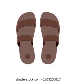 Leather slippers. Summer flip flops for man or girl in flat style isolated on white background. Vector simple illustration. Slippers icon. Open shoes.