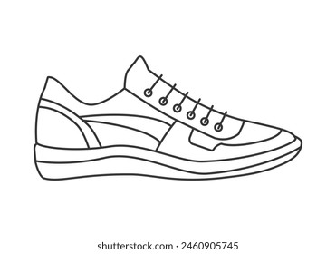 Leather sneaker, footwear with laces and decorative inserts line icon vector illustration