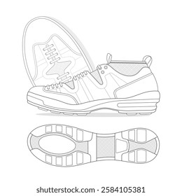 Leather sneakers for men vector design technical flat drawing by adobe illustrator.