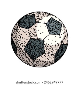 leather soccer ball hand drawn. round symbol, hexagon sphere, goal team leather soccer ball vector sketch. isolated color illustration