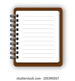Leather spiral notebooks icon isolated on white