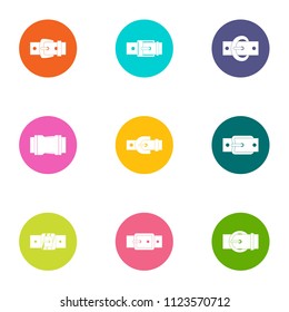 Leather strap icons set. Flat set of 9 leather strap vector icons for web isolated on white background