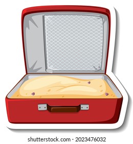 Leather suitcase opened with sand cartoon sticker  illustration
