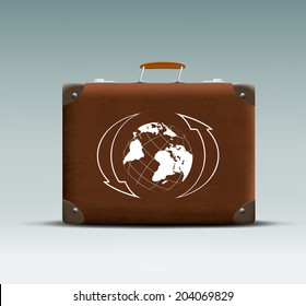 leather suitcase with a tour sticker