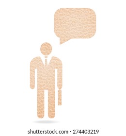  leather texture businessman with speech bubble for text