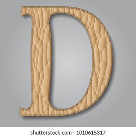 Leather textured letter D. Vector illustration
