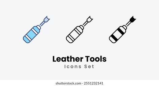 Leather Tools Icons set thin line and glyph vector icon illustration