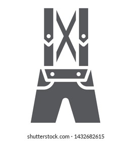 Leather trousers lederhosen glyph icon, clothes and traditional, bavarian pants sign, vector graphics, a solid pattern on a white background, eps 10.