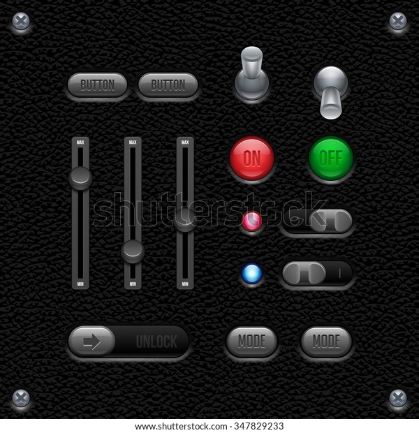 Leather UI Application Software Controls\
Set. Switch, Knobs, Button, Lamp, Volume, Equalizer, LED, Unlock.\
Web Design Elements. Vector User Interface EPS10\
