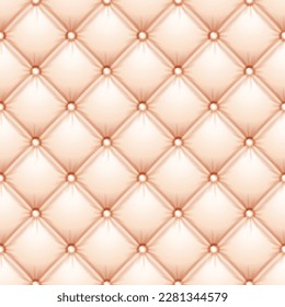 Leather upholstery seamless classic background pattern. Vintage royal texture of creamy and pink padded fabric with buttons for antique furniture decoration