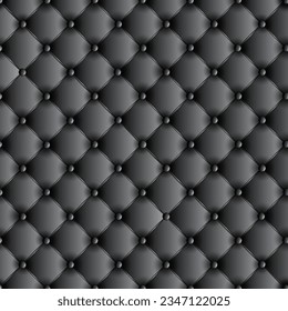 Leather Upholstery Sofa Background. Black Luxury Decoration Sofa. Elegant Black Leather Texture With Buttons For Pattern and Background. Leather Texture for Graphic Resource.