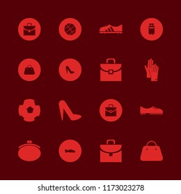 leather vector icons set. with football shoe, purse, women shoes and basketball ball in set