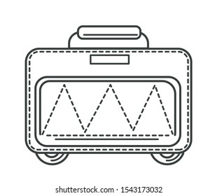 Leather vintage suitcase and closed briefcase, isolated outline icon vector. Vacation and holidays, traveling baggage or luggage, bag on wheels. Retro valise or briefcase, belonings transportation