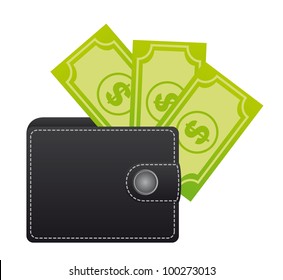 leather wallet with bills over white background. vector