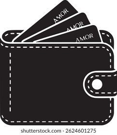Leather wallet with card and money dollar silhouette vector flat illustration design on white background.
