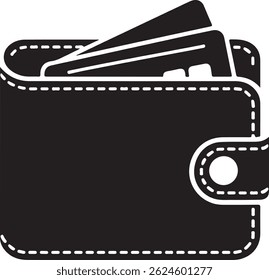 Leather wallet with card and money dollar silhouette vector flat illustration design on white background.
